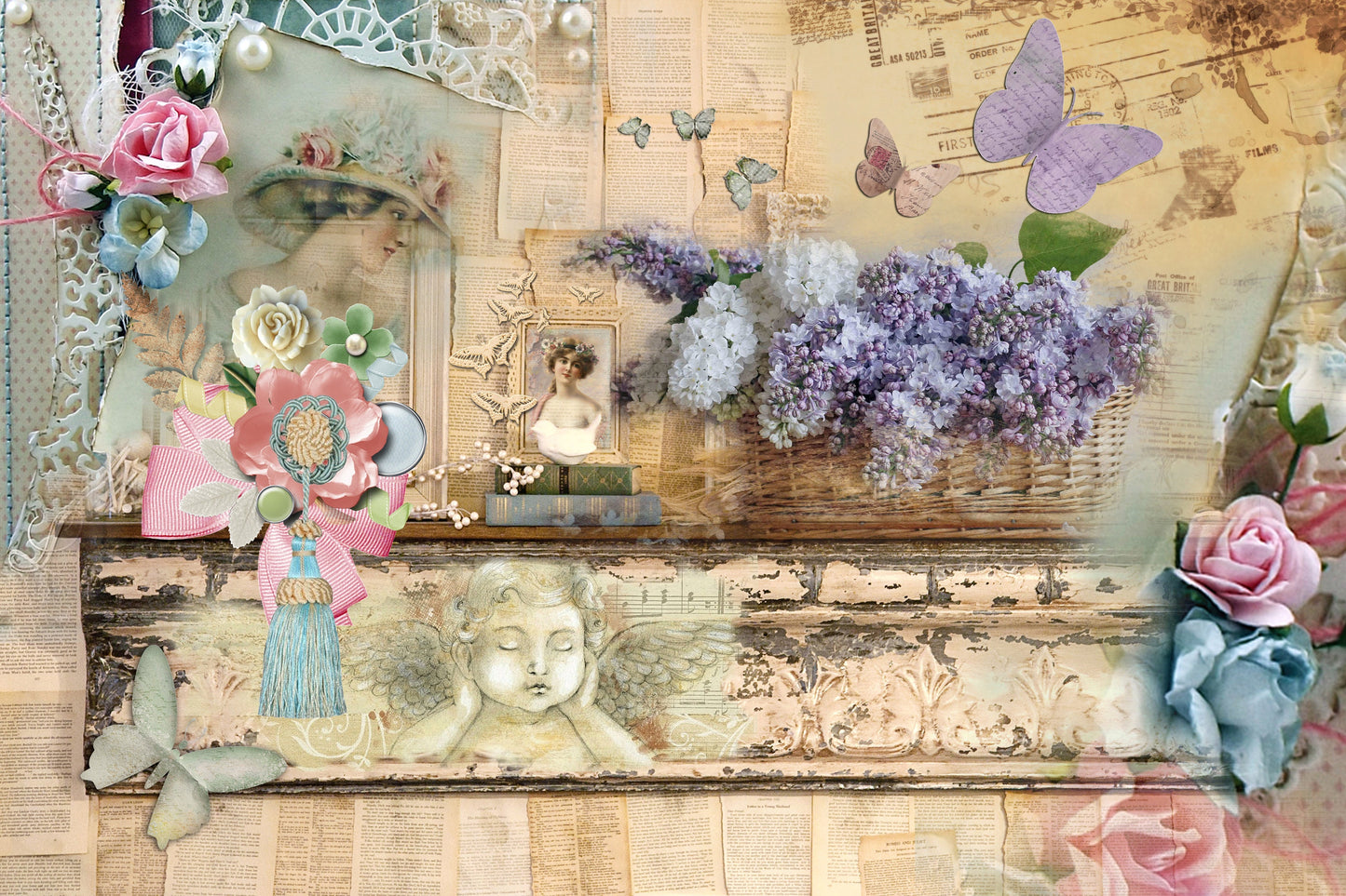 purple flowers decoupage paper