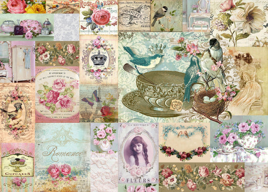Birds Flowers - Large Rice Paper for Decoupage - Furniture Decoupage - Vintage Decoupage - Floral Decoupage Paper