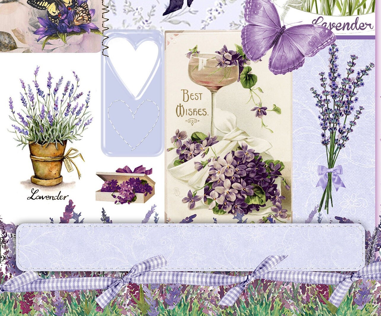Large Decoupage for Furniture - Vintage Decoupage - Floral Decoupage Paper - Rice Paper - Levander Collage