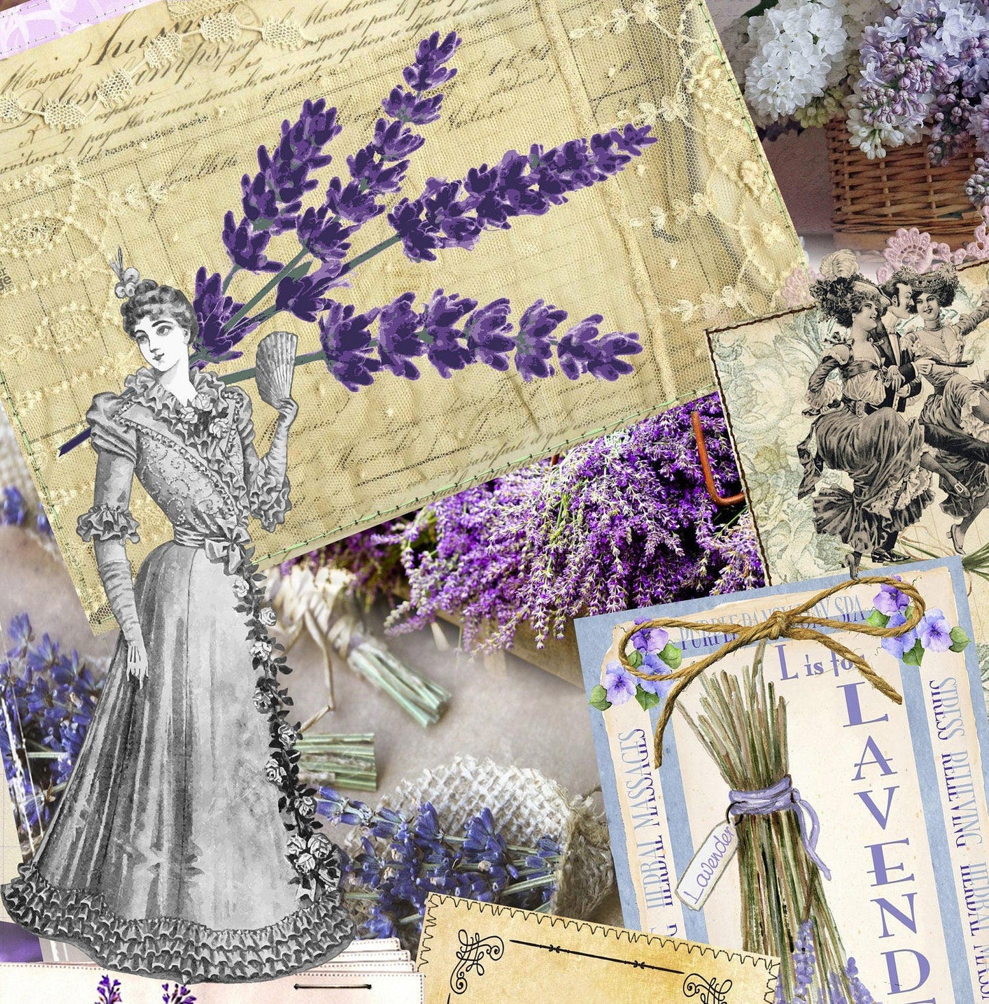Large Decoupage for Furniture - Vintage Decoupage - Floral Decoupage Paper - Rice Paper - Levander Women