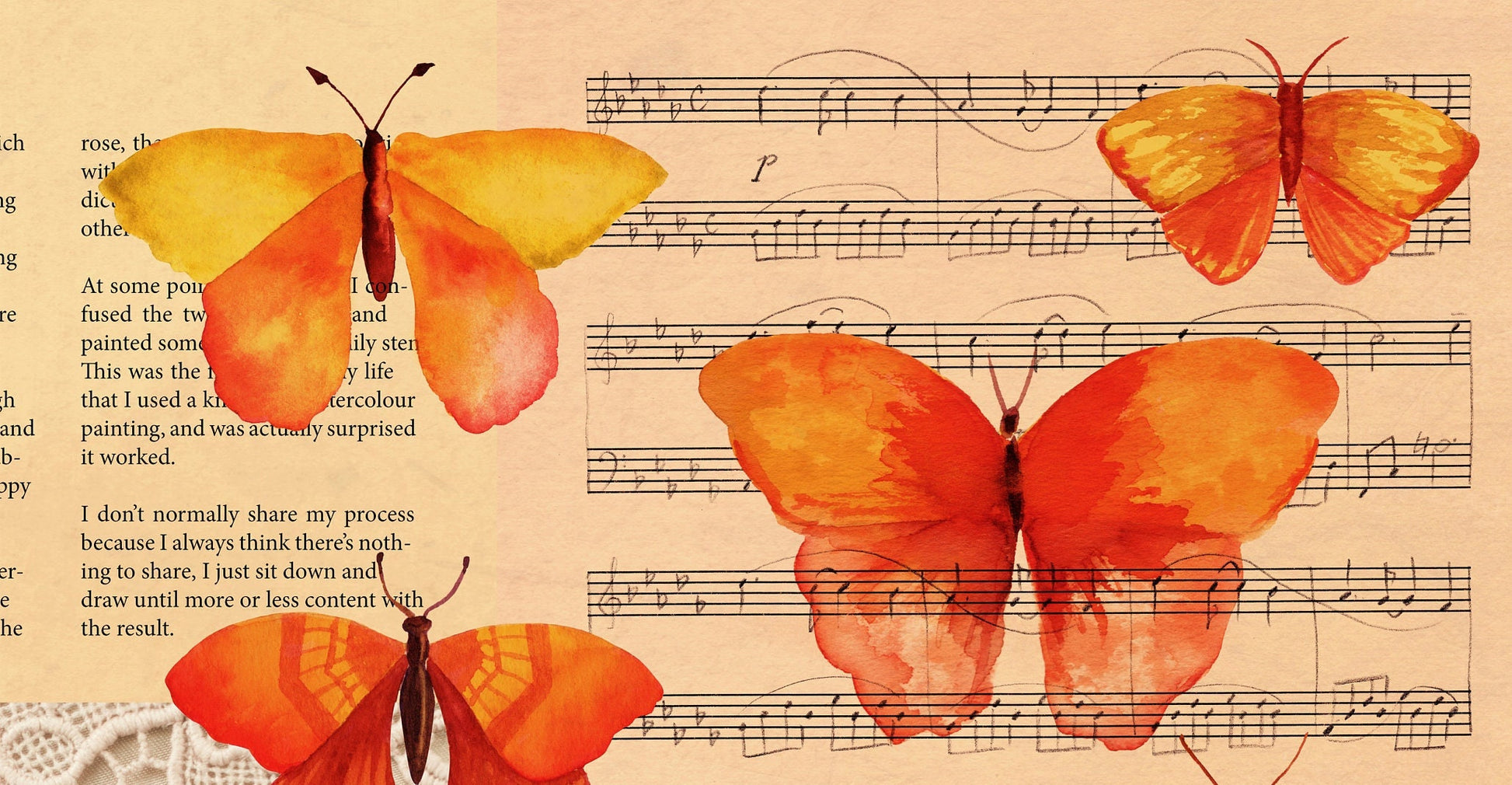 Large Decoupage for Furniture - Vintage Decoupage - Floral Decoupage Paper - Rice Paper - Orange Butterflies