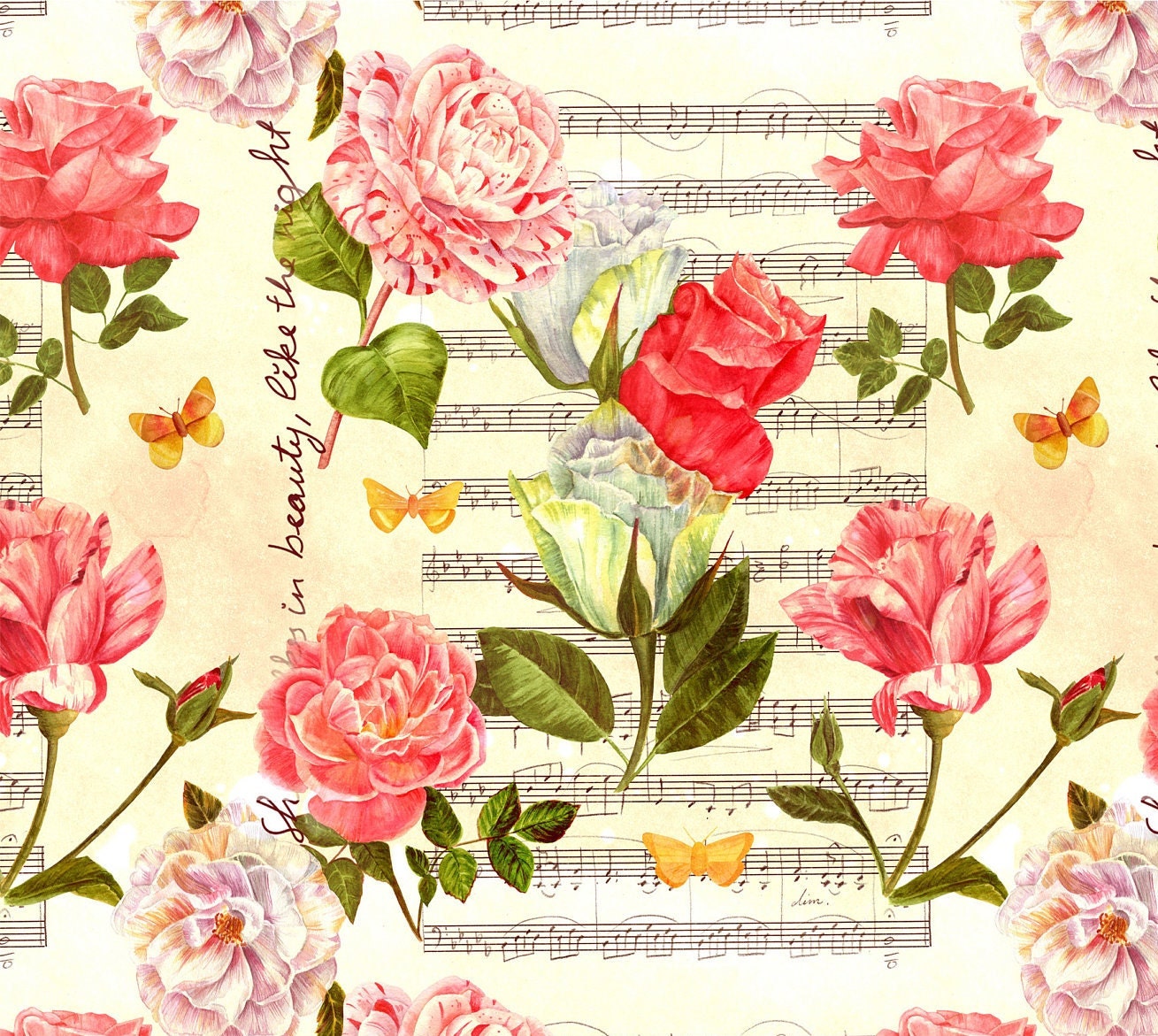 Large Decoupage for Furniture - Vintage Decoupage - Floral Decoupage Paper - Rice Paper - Pink Red Roses