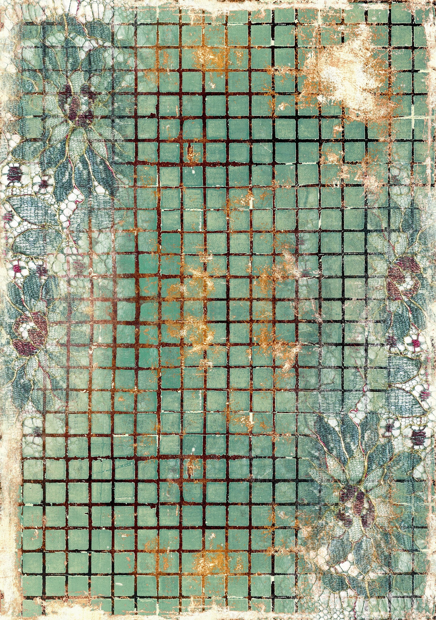 Large Decoupage for Furniture - Rice Paper - Vintage Decoupage - Floral Decoupage Paper - Rice Paper - Green Flower Tile