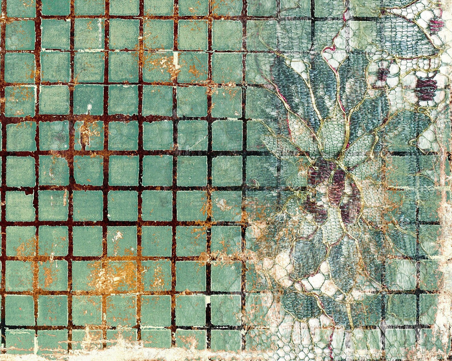 Large Decoupage for Furniture - Rice Paper - Vintage Decoupage - Floral Decoupage Paper - Rice Paper - Green Flower Tile