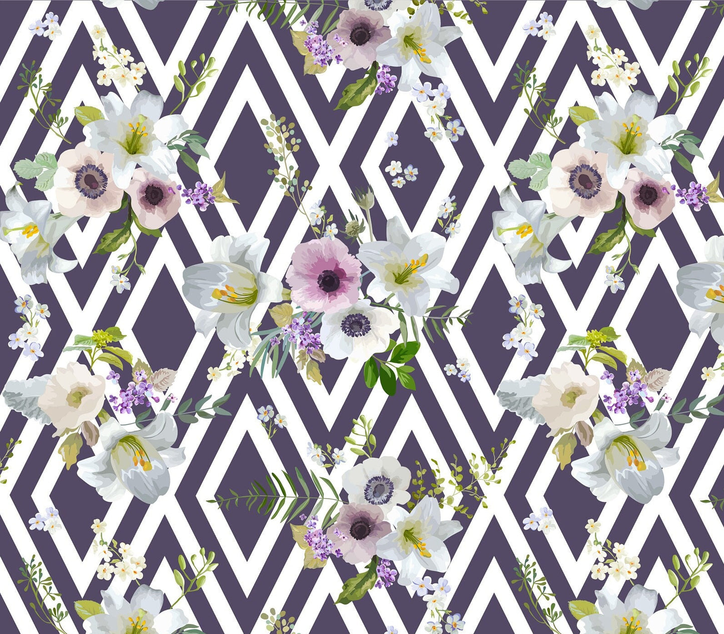 Large Decoupage for Furniture - Rice Paper - Vintage Decoupage - Floral Decoupage Paper - White Grey Pink Flowers - Diamond Pattern