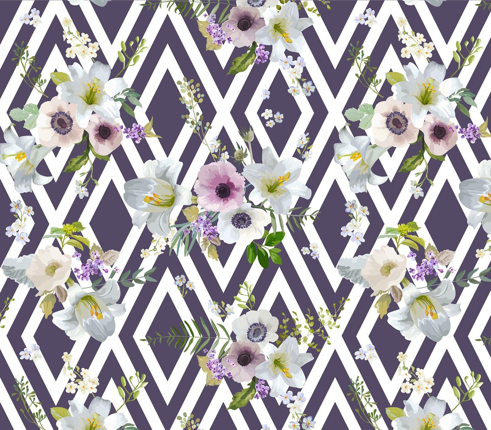 Large Decoupage for Furniture - Rice Paper - Vintage Decoupage - Floral Decoupage Paper - White Grey Pink Flowers - Diamond Pattern