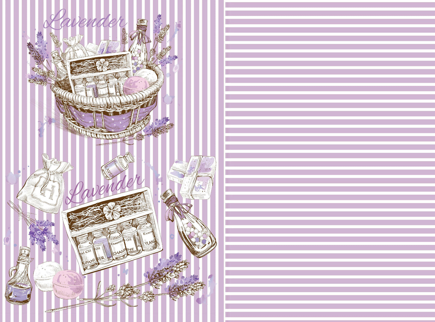 Large Decoupage for Furniture - Rice Paper - Vintage Decoupage - Floral Decoupage Paper - Purple Levander Stripe Packing