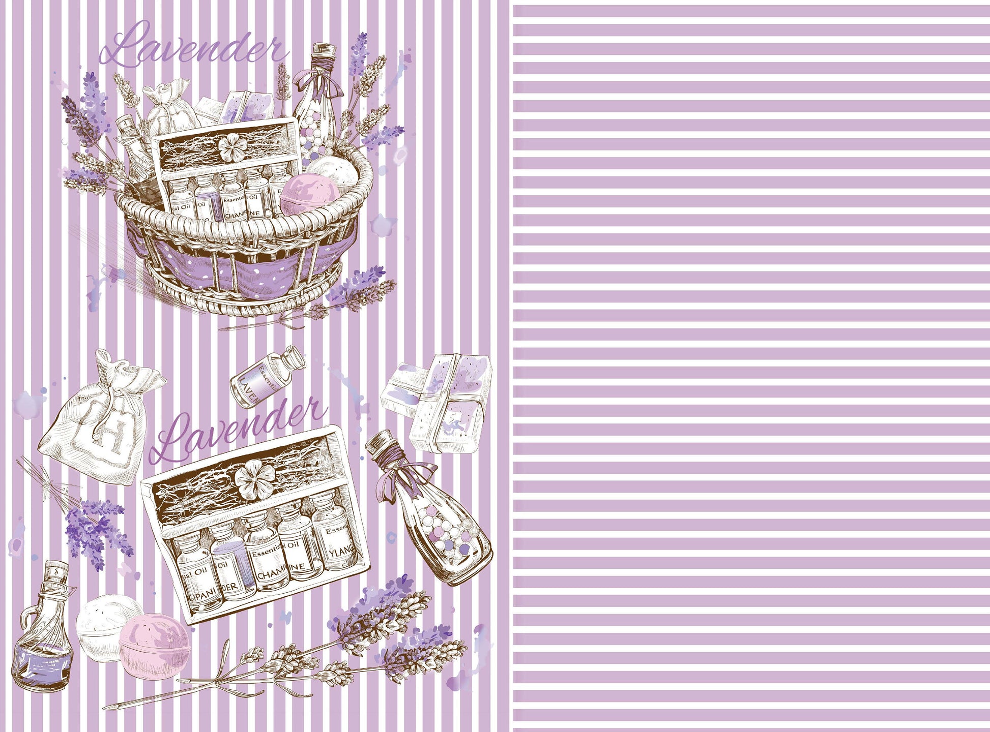 Large Decoupage for Furniture - Rice Paper - Vintage Decoupage - Floral Decoupage Paper - Purple Levander Stripe Packing