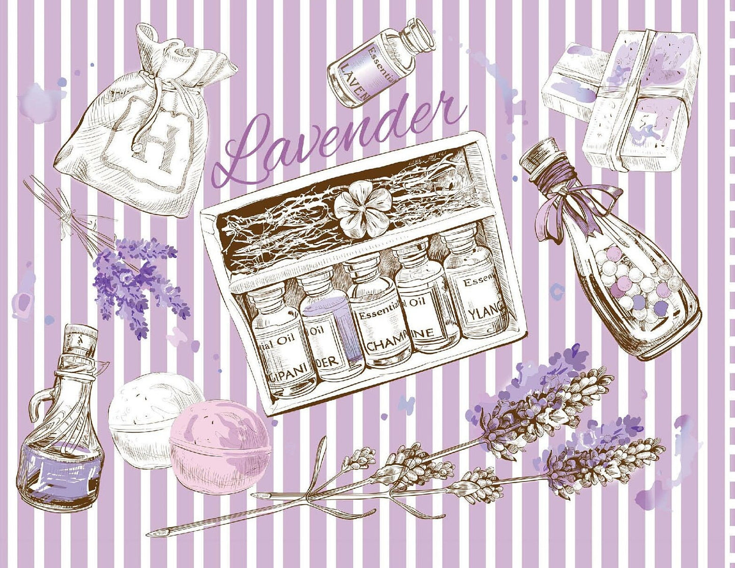 Large Decoupage for Furniture - Rice Paper - Vintage Decoupage - Floral Decoupage Paper - Purple Levander Stripe Packing