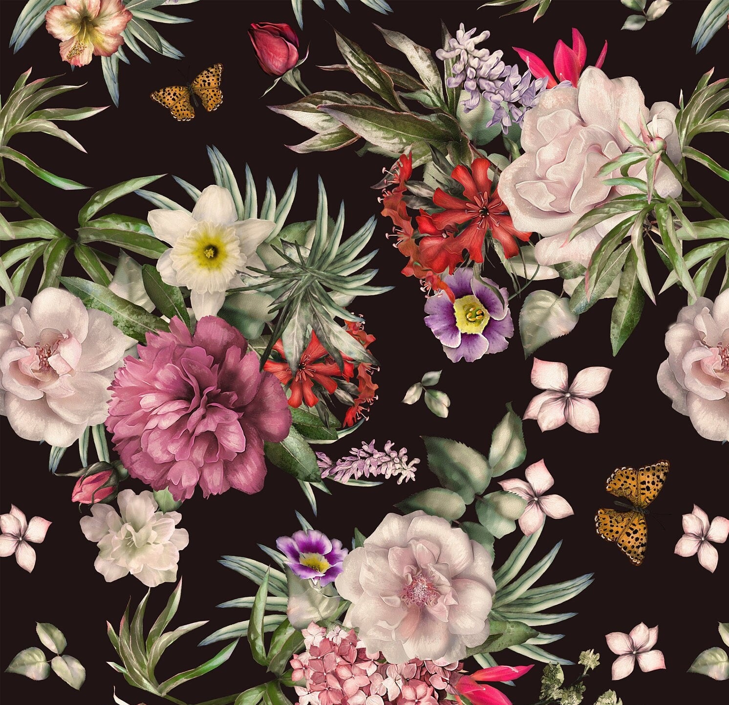 Large Decoupage for Furniture - Rice Paper - Vintage Decoupage - Floral Decoupage Paper - Dark Spring Flowers