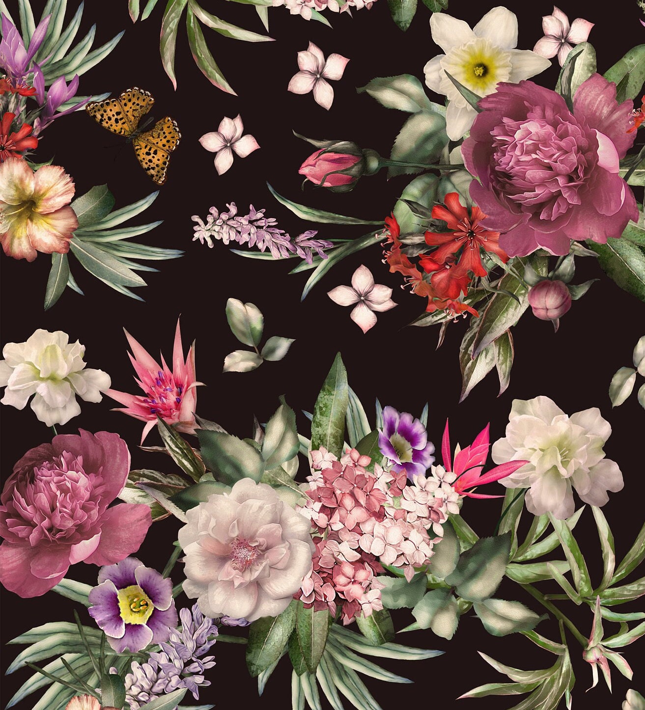 Large Decoupage for Furniture - Rice Paper - Vintage Decoupage - Floral Decoupage Paper - Dark Spring Flowers