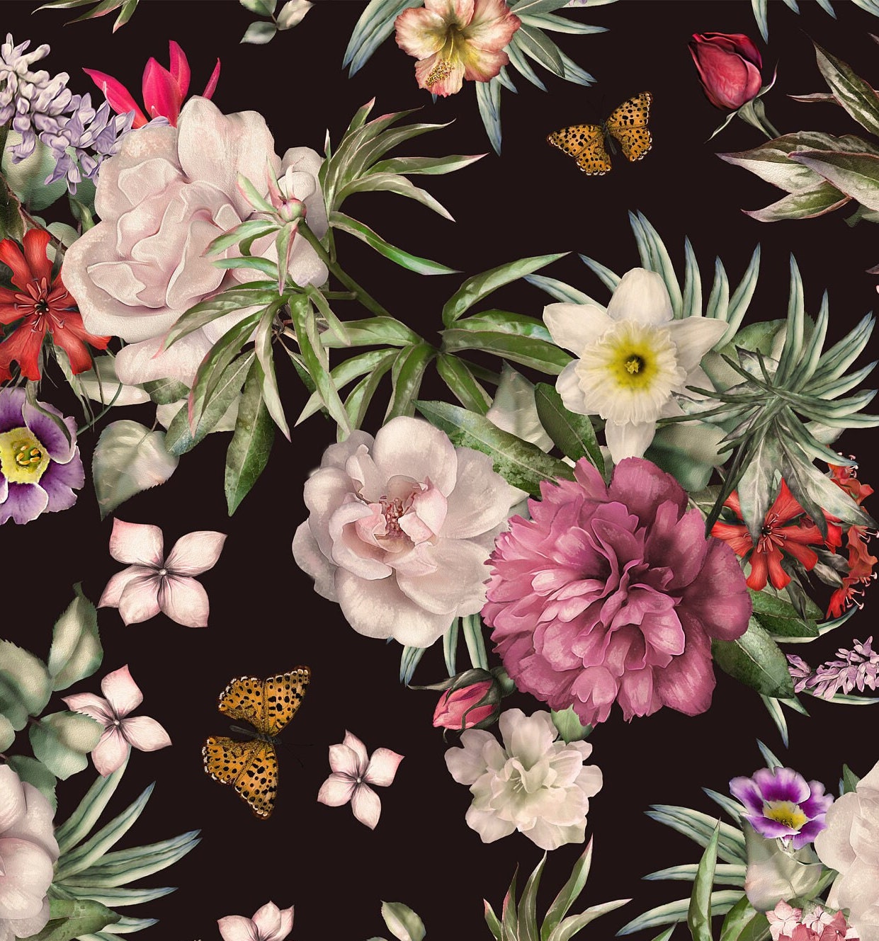 Large Decoupage for Furniture - Rice Paper - Vintage Decoupage - Floral Decoupage Paper - Dark Spring Flowers