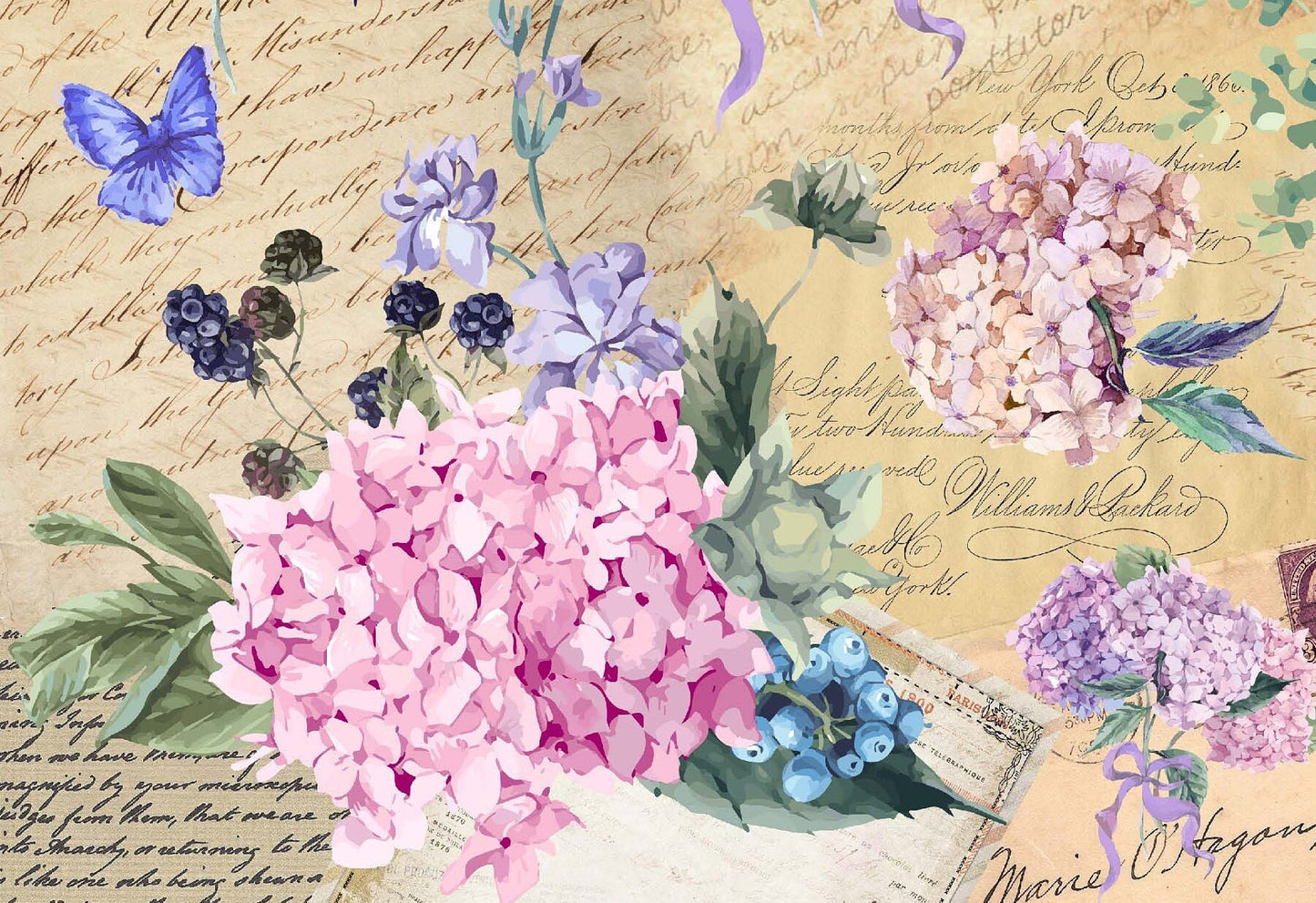 Large Decoupage for Furniture - Rice Paper - Vintage Decoupage - Floral Decoupage Paper - Shabby Chic Flowers Hydrangea