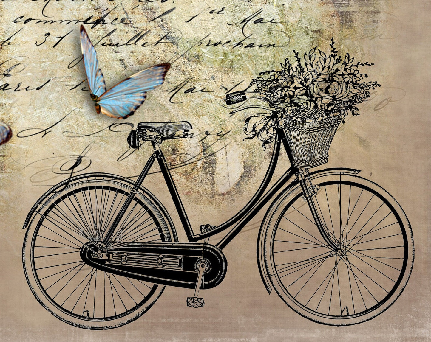 Large Decoupage for Furniture - Rice Paper - Vintage Decoupage - Floral Decoupage Paper - Flowers Birds Butterfly Bicycle