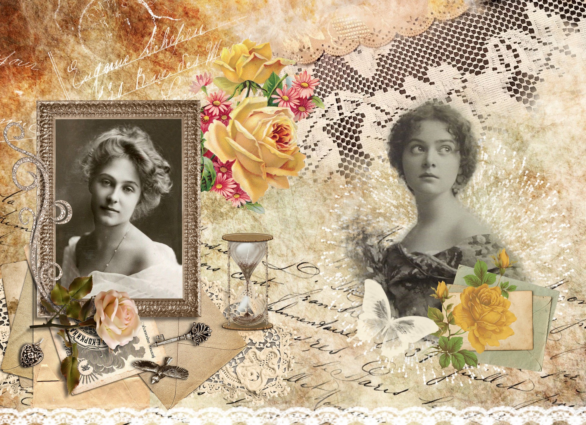 Large Decoupage for Furniture - Rice Paper - Vintage Decoupage - Floral Decoupage Paper - Women Portrait