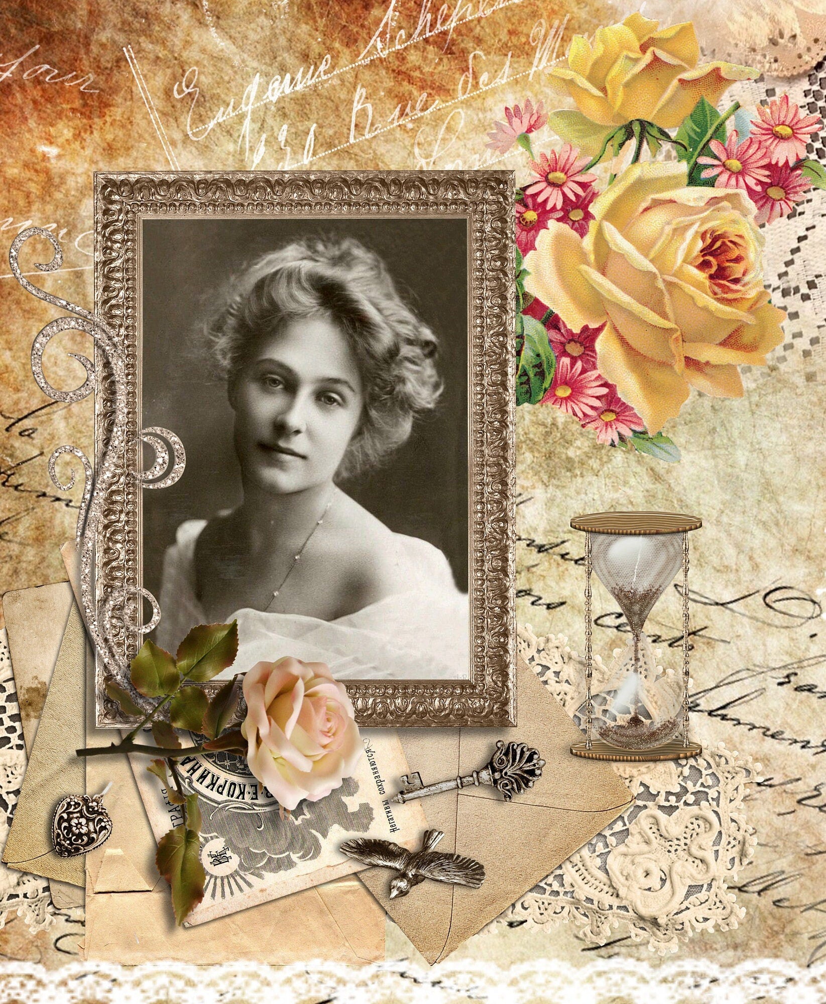 Large Decoupage for Furniture - Rice Paper - Vintage Decoupage - Floral Decoupage Paper - Women Portrait