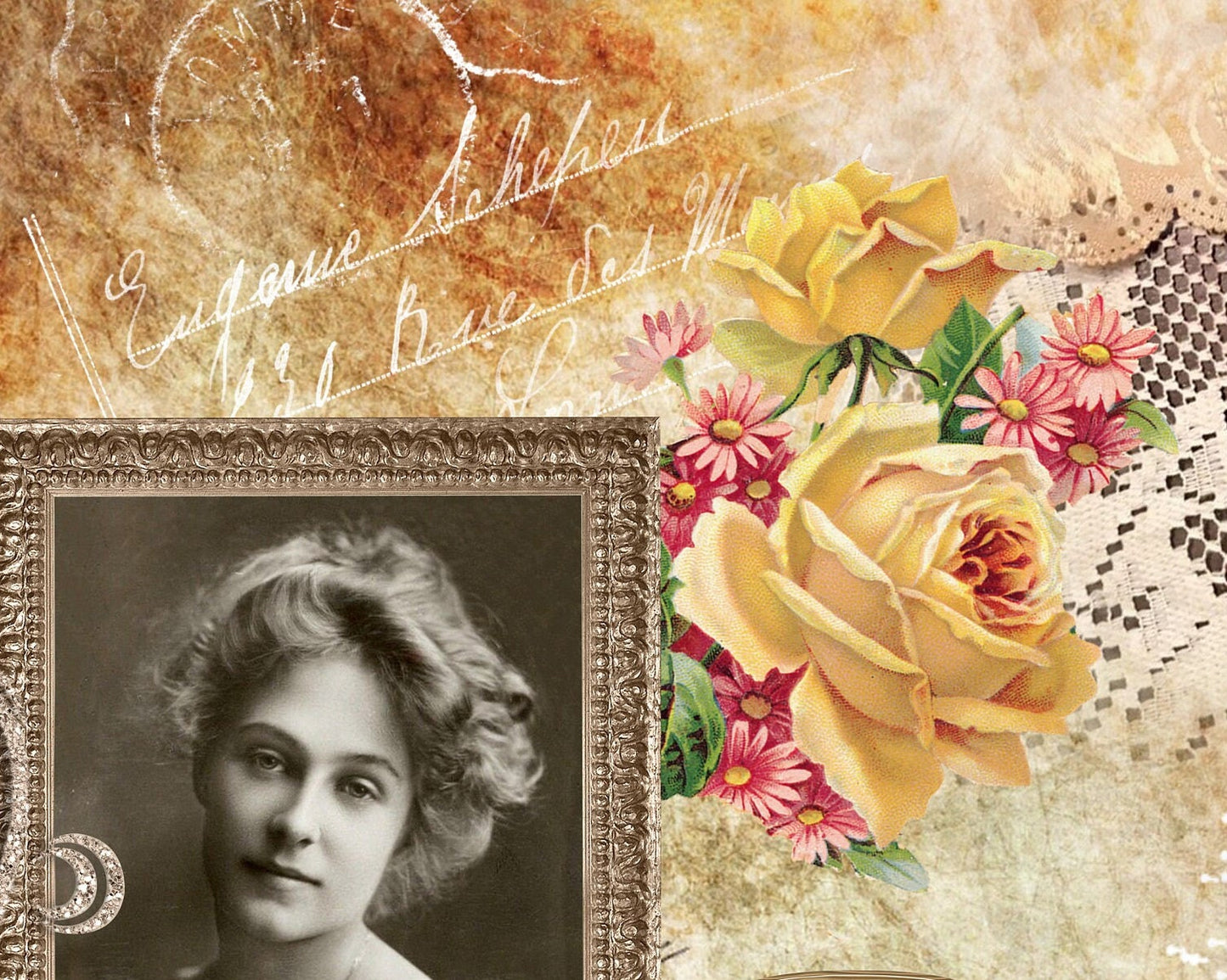 Large Decoupage for Furniture - Rice Paper - Vintage Decoupage - Floral Decoupage Paper - Women Portrait