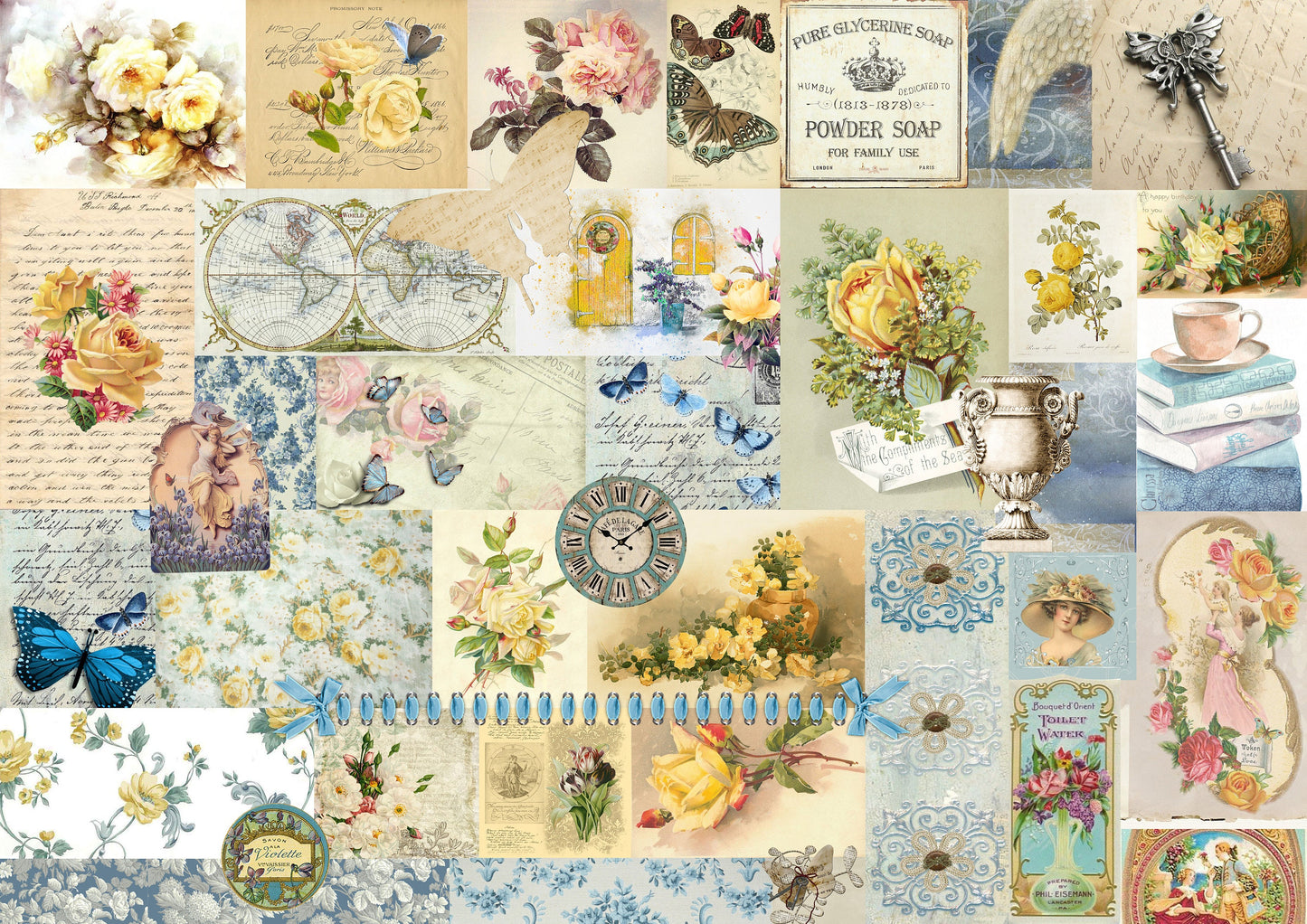 Large Decoupage for Furniture - Rice Paper - Vintage Decoupage - Floral Decoupage Paper - Collage Art Flowers