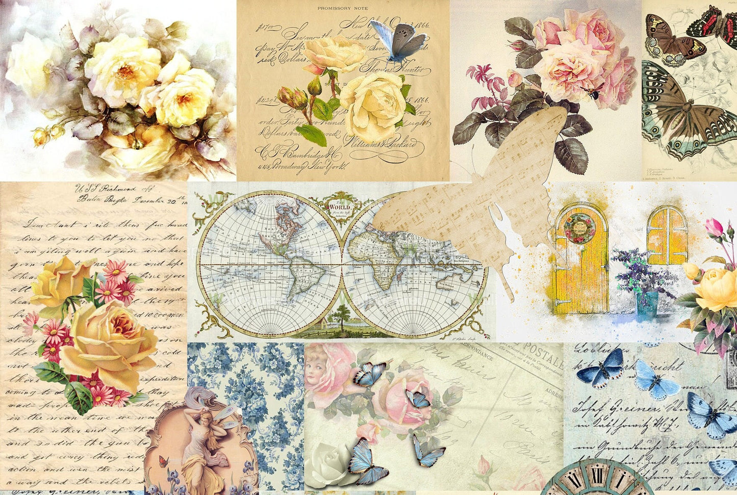 Large Decoupage for Furniture - Rice Paper - Vintage Decoupage - Floral Decoupage Paper - Collage Art Flowers