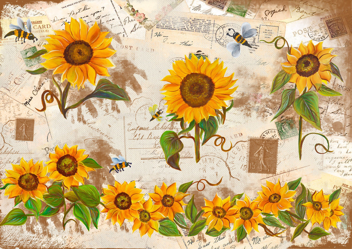 Large Decoupage for Furniture - Rice Paper - Vintage Decoupage - Floral Decoupage Paper - Sunflower