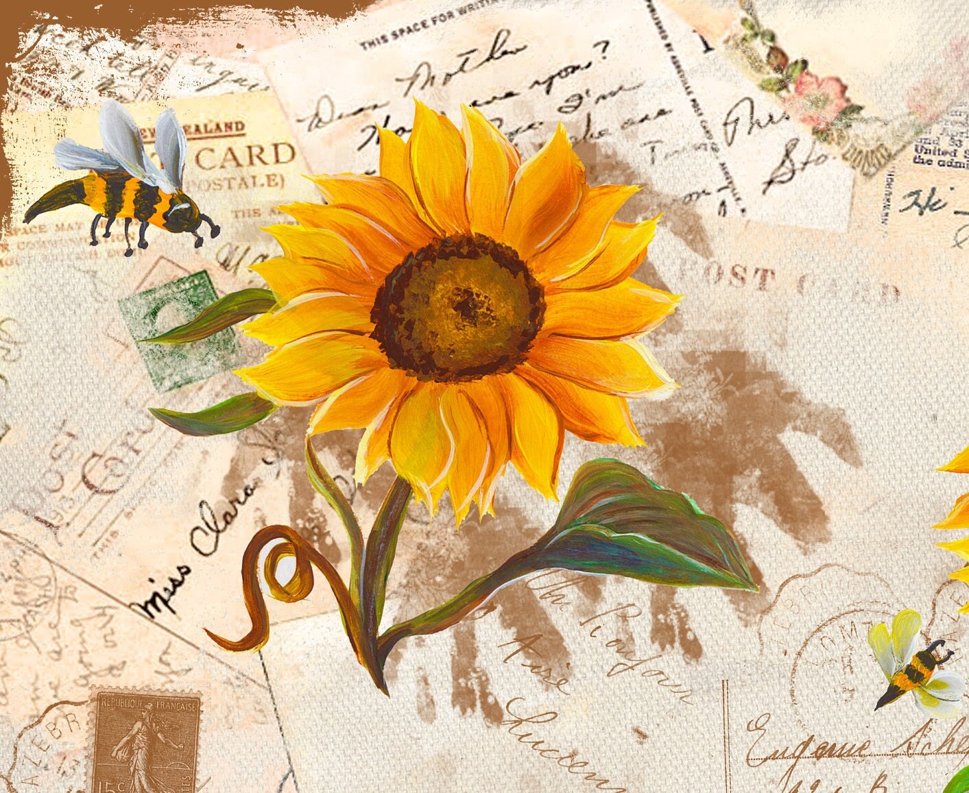Large Decoupage for Furniture - Rice Paper - Vintage Decoupage - Floral Decoupage Paper - Sunflower