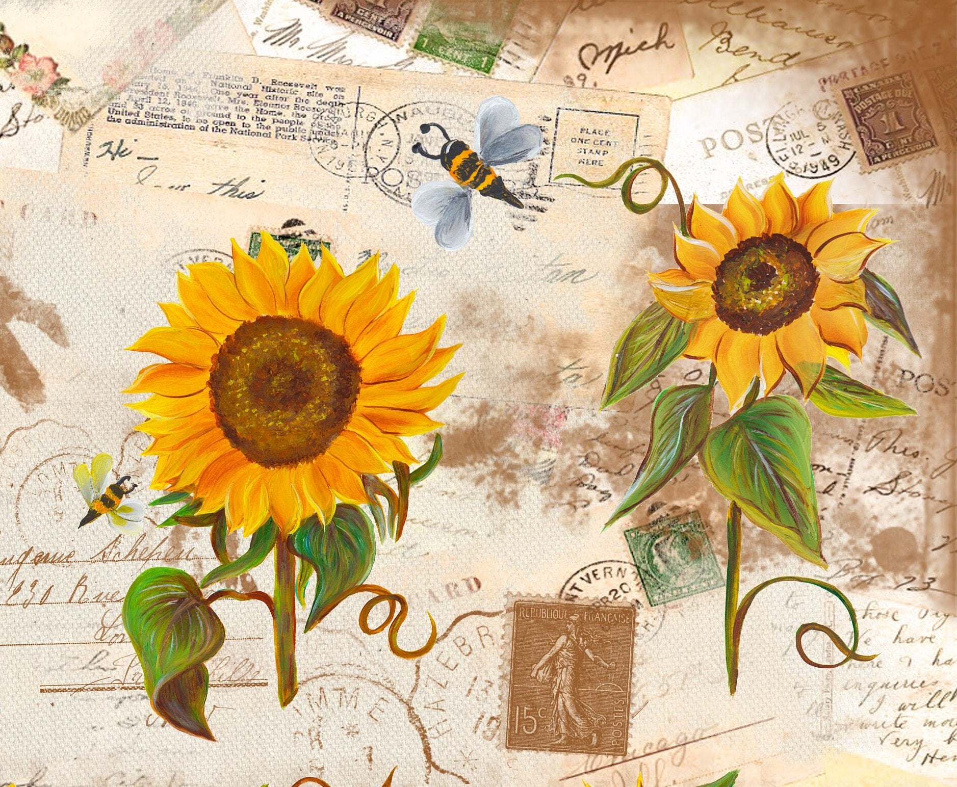 Large Decoupage for Furniture - Rice Paper - Vintage Decoupage - Floral Decoupage Paper - Sunflower