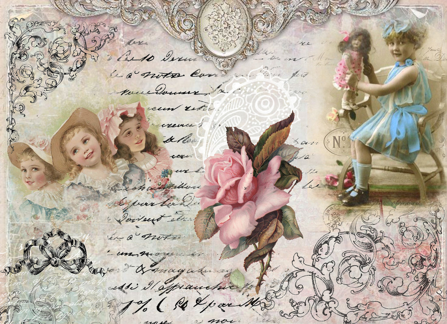 Large Decoupage for Furniture - Rice Paper - Vintage Decoupage - Floral Decoupage Paper - Little Girls Flowers
