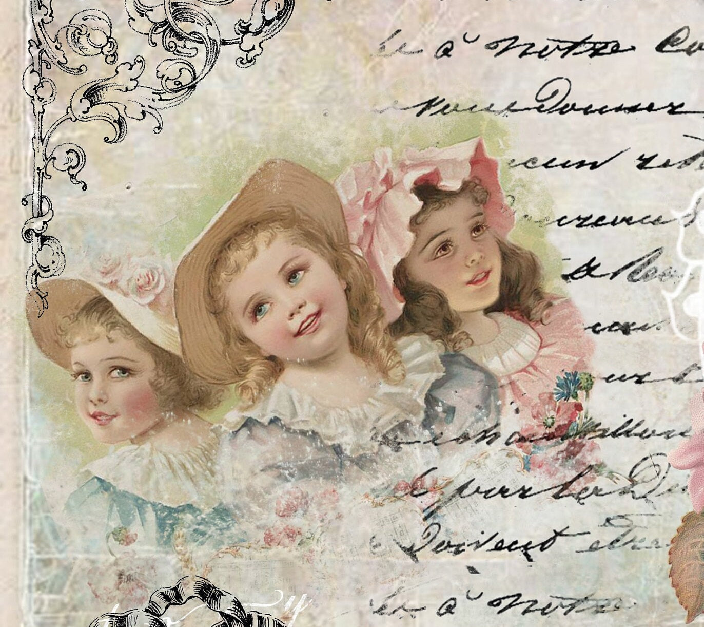 Large Decoupage for Furniture - Rice Paper - Vintage Decoupage - Floral Decoupage Paper - Little Girls Flowers
