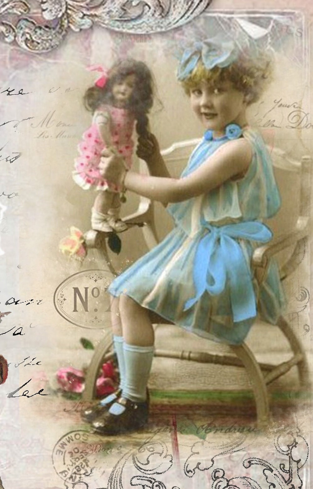 Large Decoupage for Furniture - Rice Paper - Vintage Decoupage - Floral Decoupage Paper - Little Girls Flowers