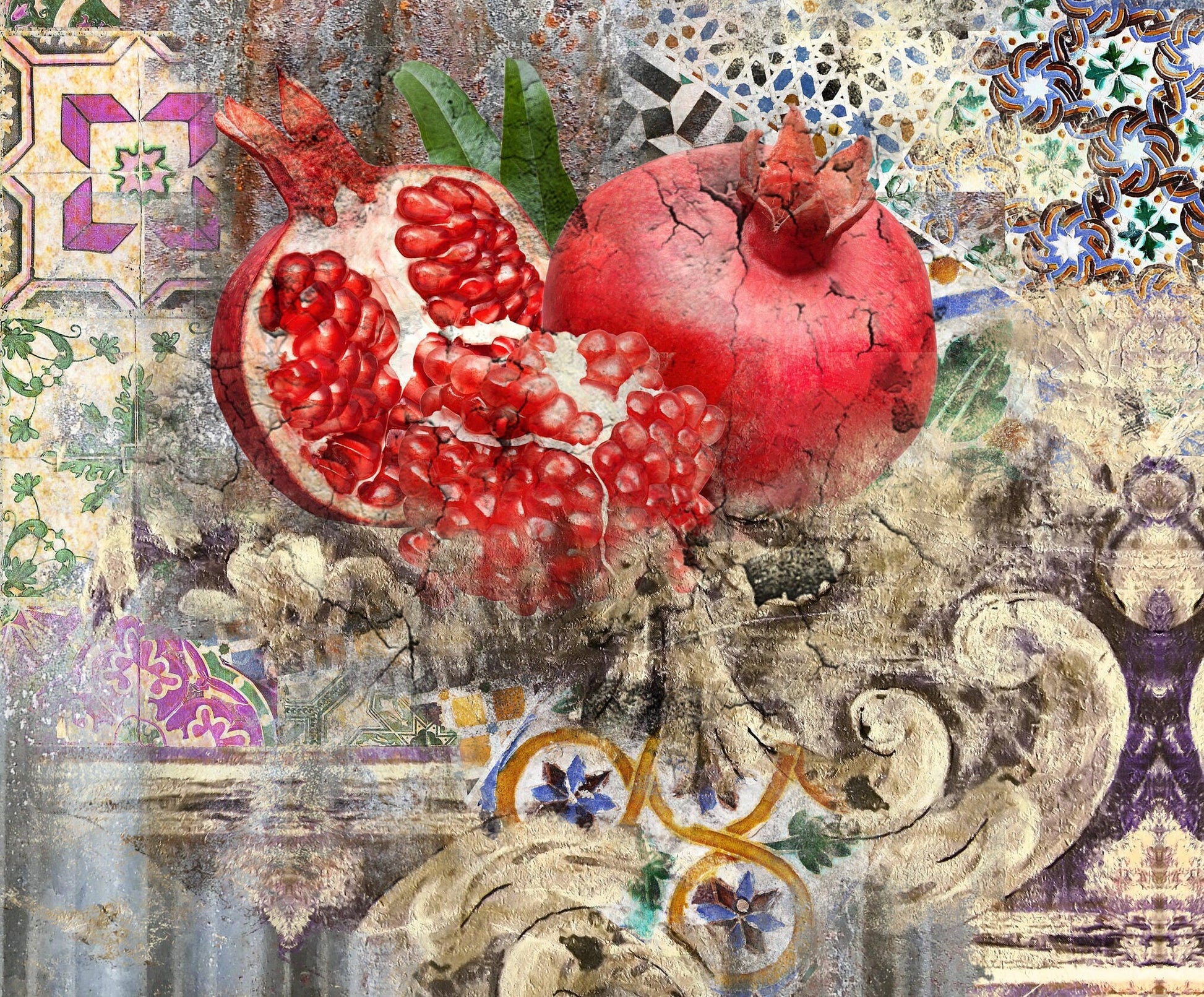 Large Decoupage for Furniture - Rice Paper - Vintage Decoupage - Floral Decoupage Paper - Pomegranate Fruit