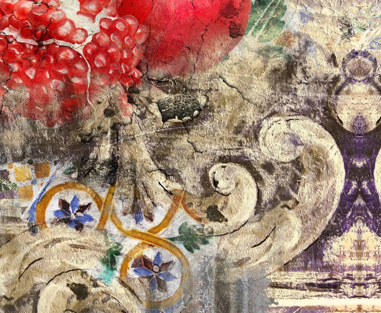 Large Decoupage for Furniture - Rice Paper - Vintage Decoupage - Floral Decoupage Paper - Pomegranate Fruit