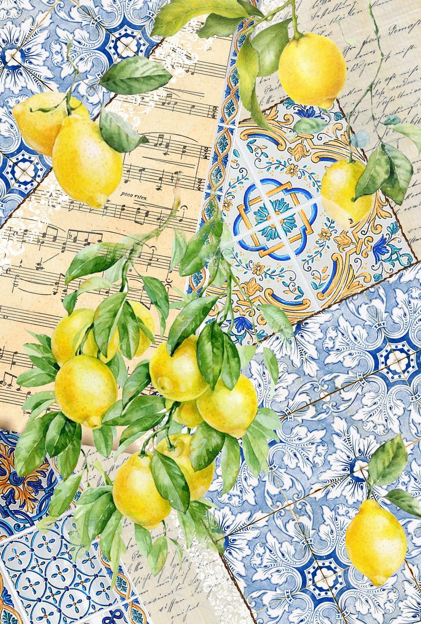 Large Decoupage for Furniture - Rice Paper - Vintage Decoupage - Floral Decoupage Paper - Lemon Fruit