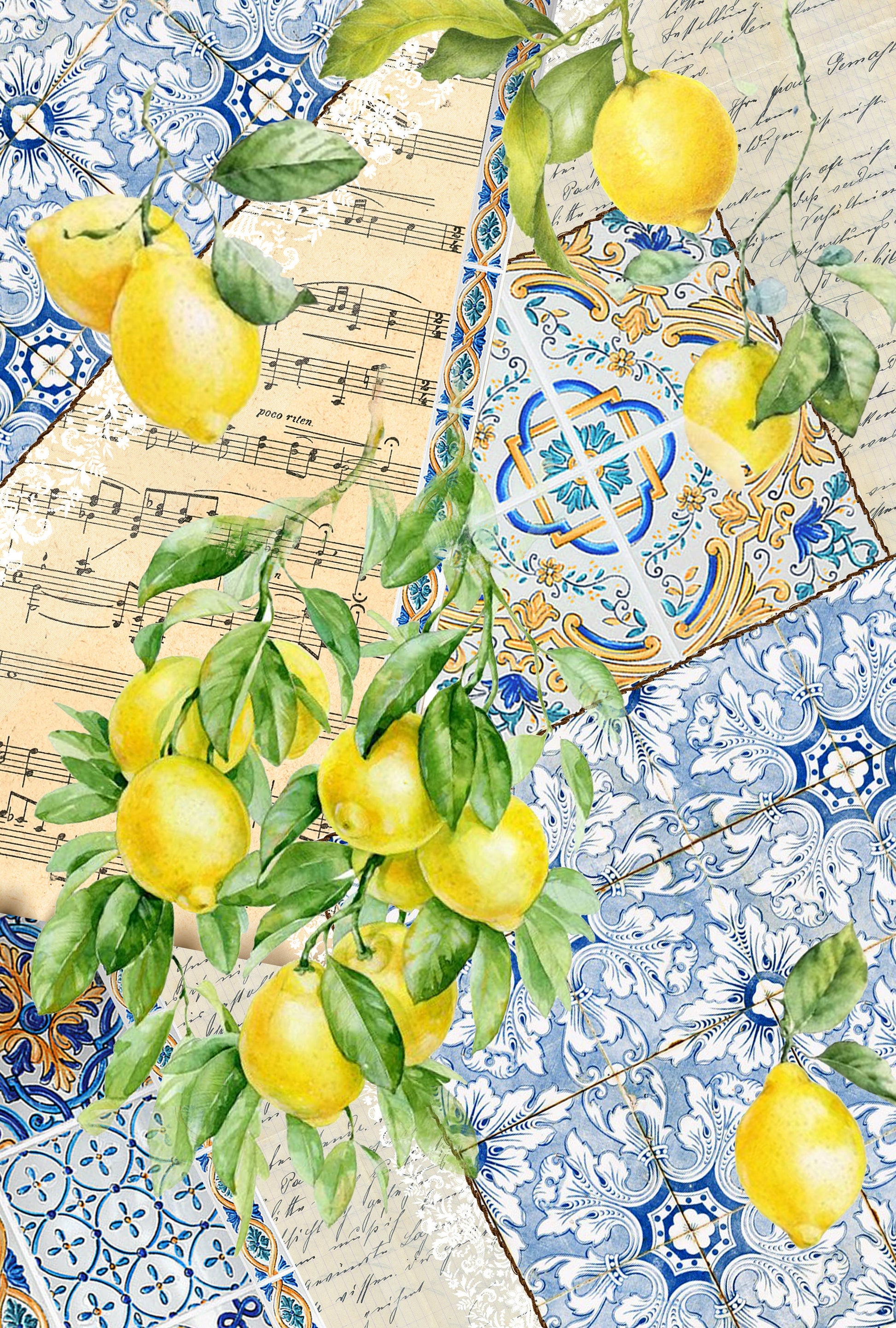 Large Decoupage for Furniture - Rice Paper - Vintage Decoupage - Floral Decoupage Paper - Lemon Fruit