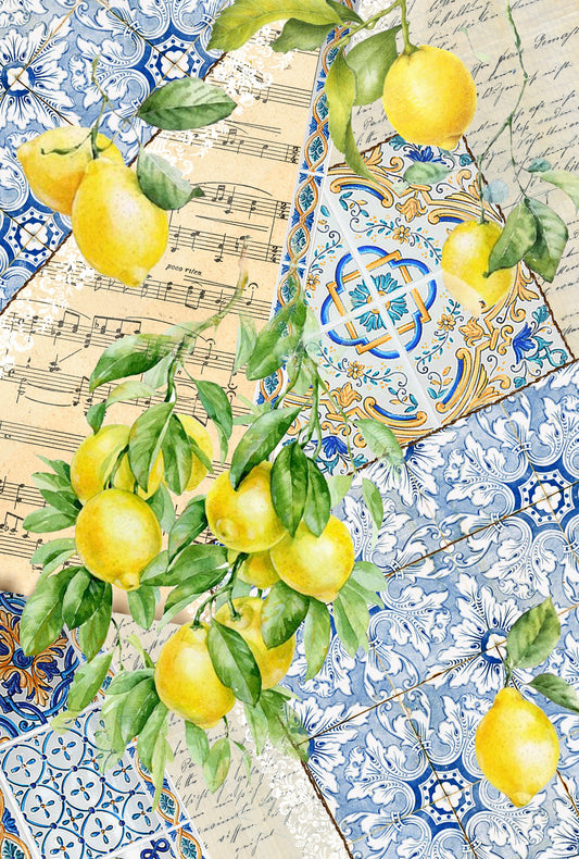 Large Decoupage for Furniture - Rice Paper - Vintage Decoupage - Floral Decoupage Paper - Lemon Fruit