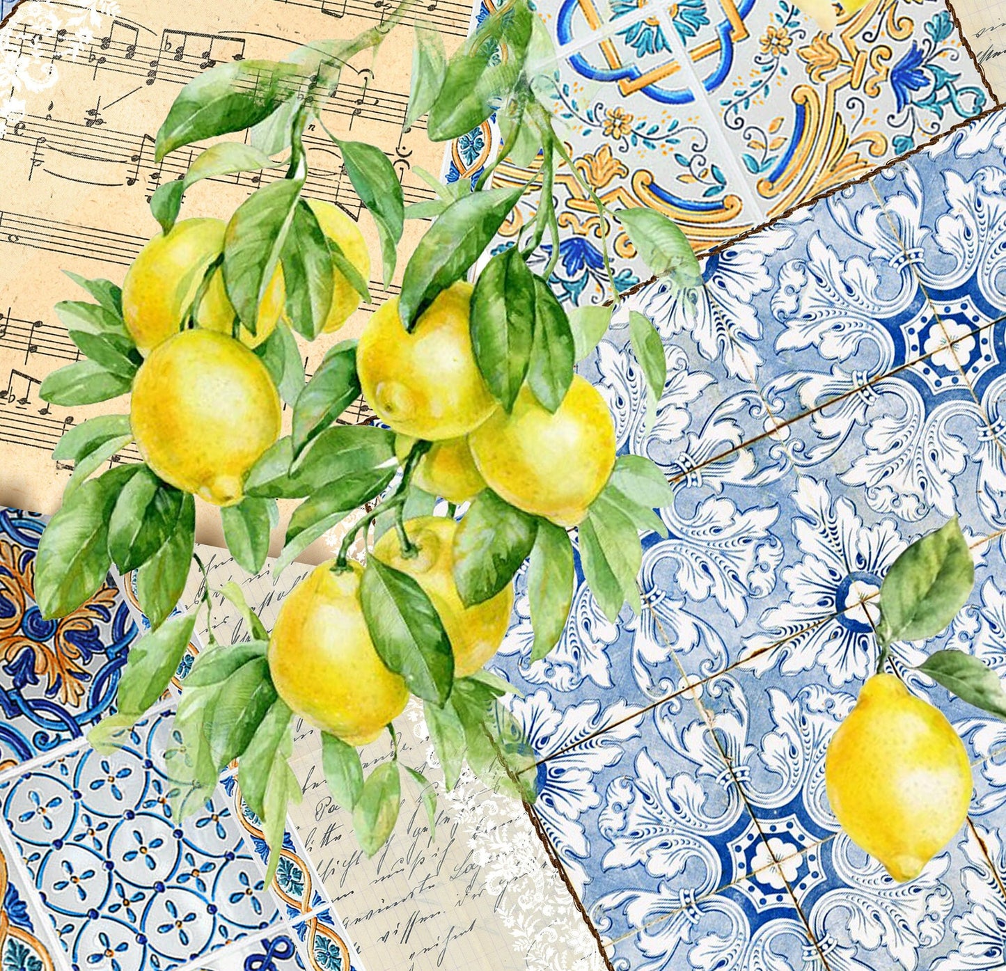 Large Decoupage for Furniture - Rice Paper - Vintage Decoupage - Floral Decoupage Paper - Lemon Fruit