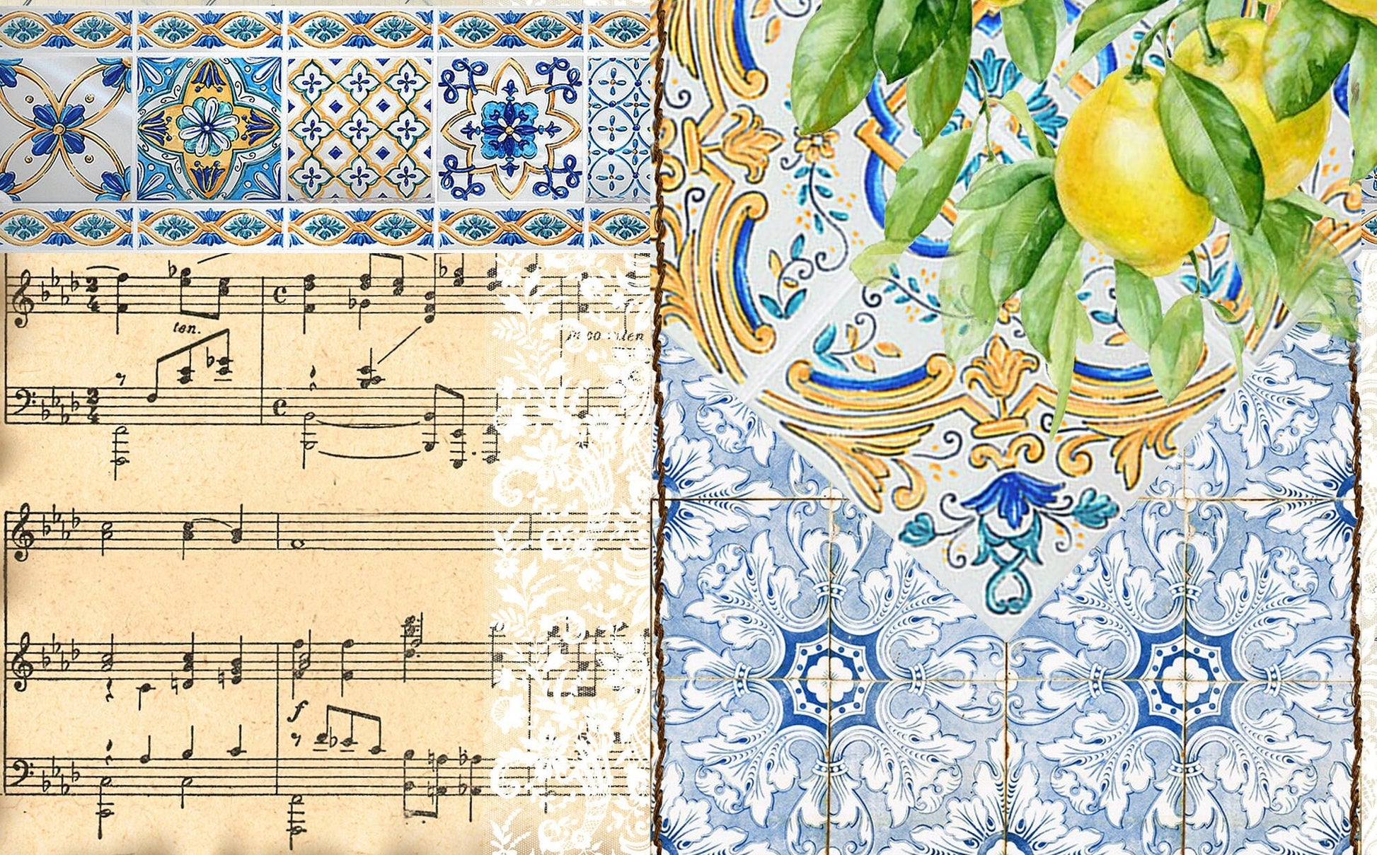 Large Decoupage for Furniture - Rice Paper - Vintage Decoupage - Floral Decoupage Paper - Lemon Fruit