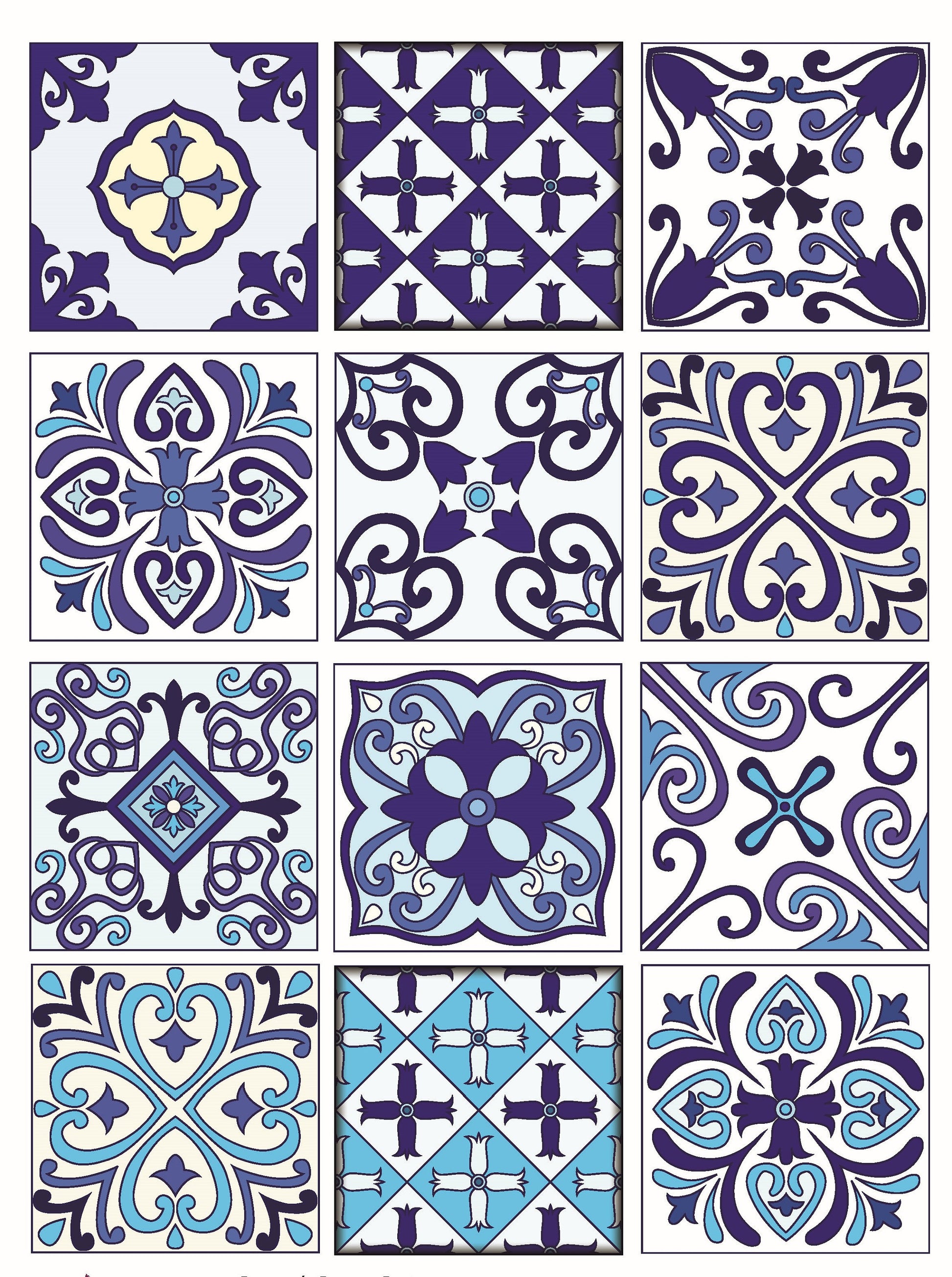 Authentic Pattern - Large Decoupage for Furniture - Rice Paper - Vintage Decoupage - Floral Decoupage Paper - Blue Tile