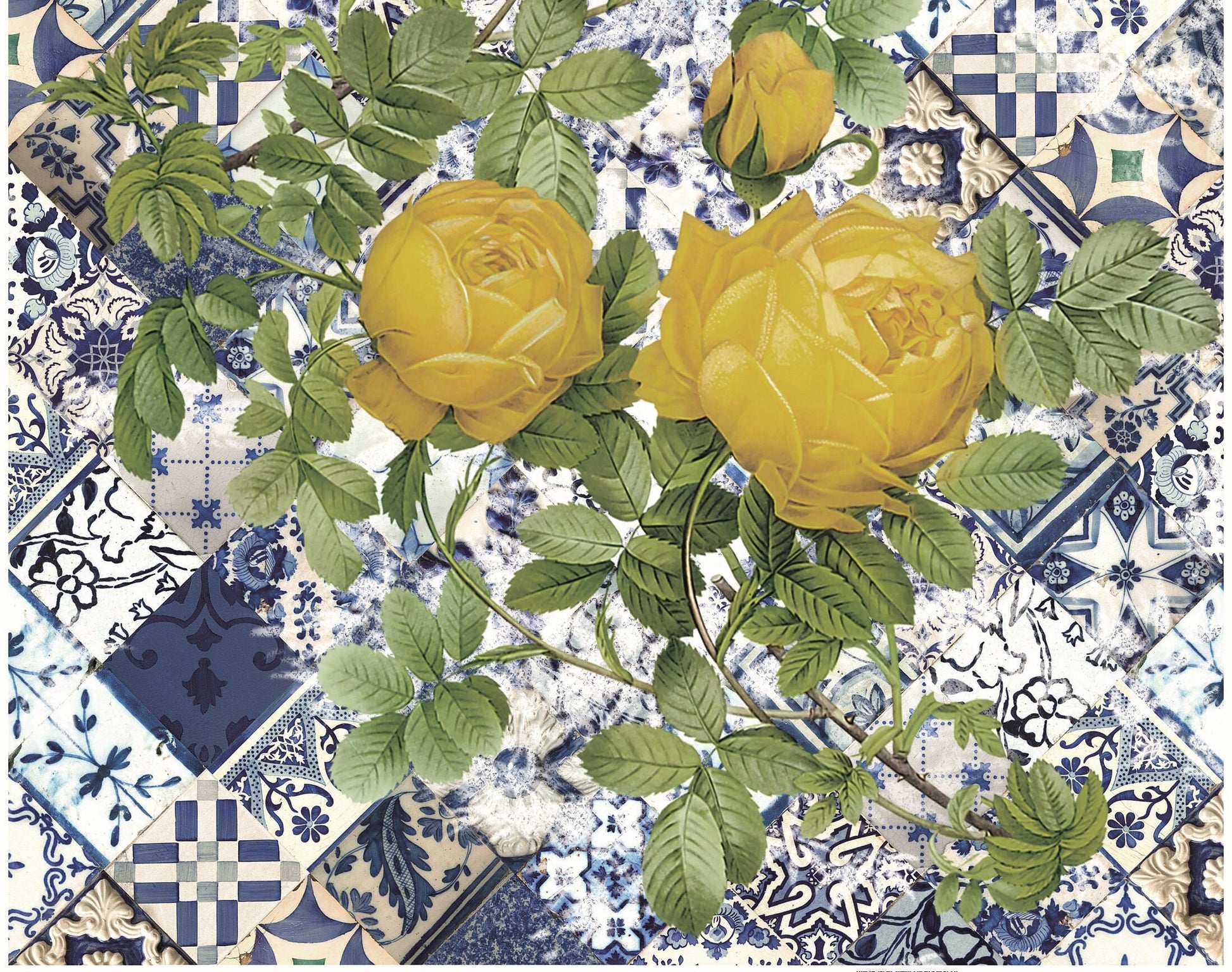 Authentic Pattern - Large Decoupage for Furniture - Rice Paper - Vintage Decoupage - Decoupage Paper - Yellow Rose