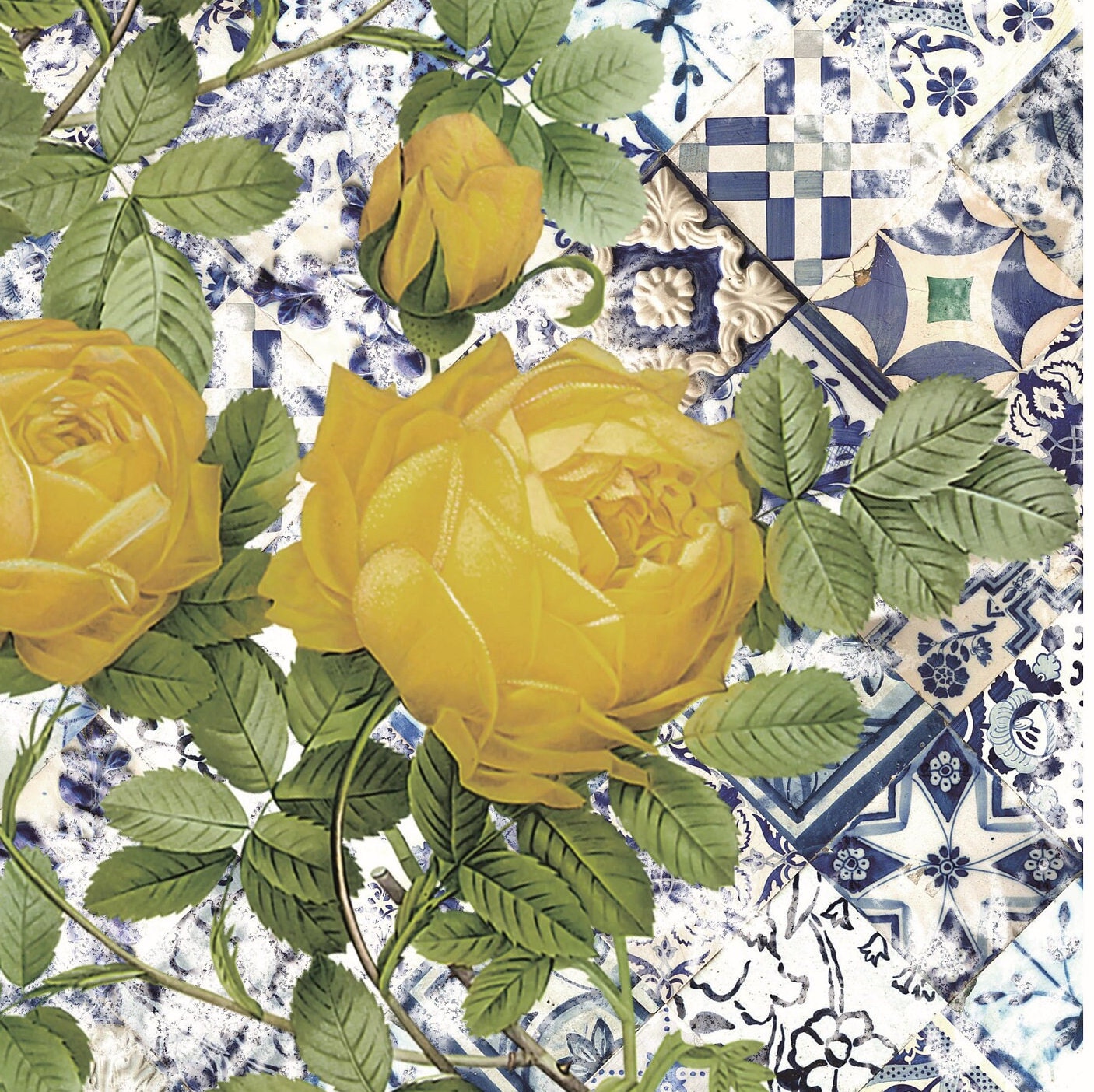 Authentic Pattern - Large Decoupage for Furniture - Rice Paper - Vintage Decoupage - Decoupage Paper - Yellow Rose