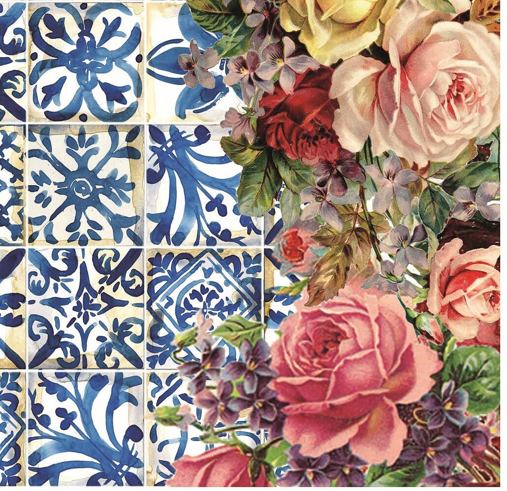 Authentic Pattern Roses - Large Decoupage for Furniture - Rice Paper - Vintage Decoupage - Decoupage Paper