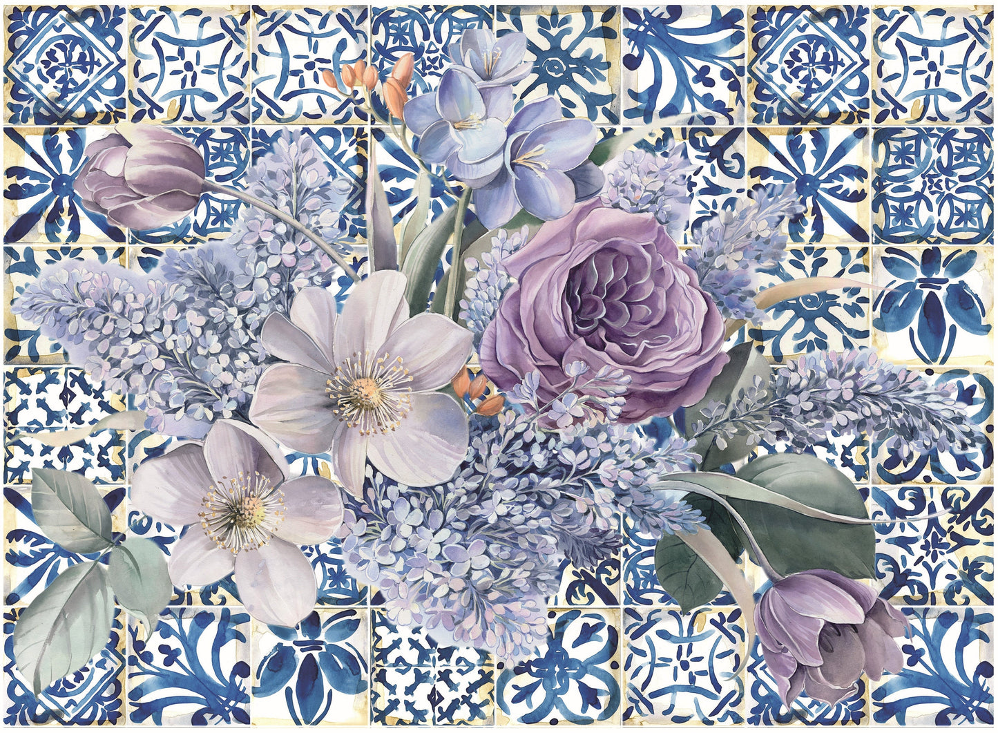 Authentic Pattern Flowers - Large Decoupage for Furniture - Rice Paper - Vintage Decoupage - Decoupage Paper