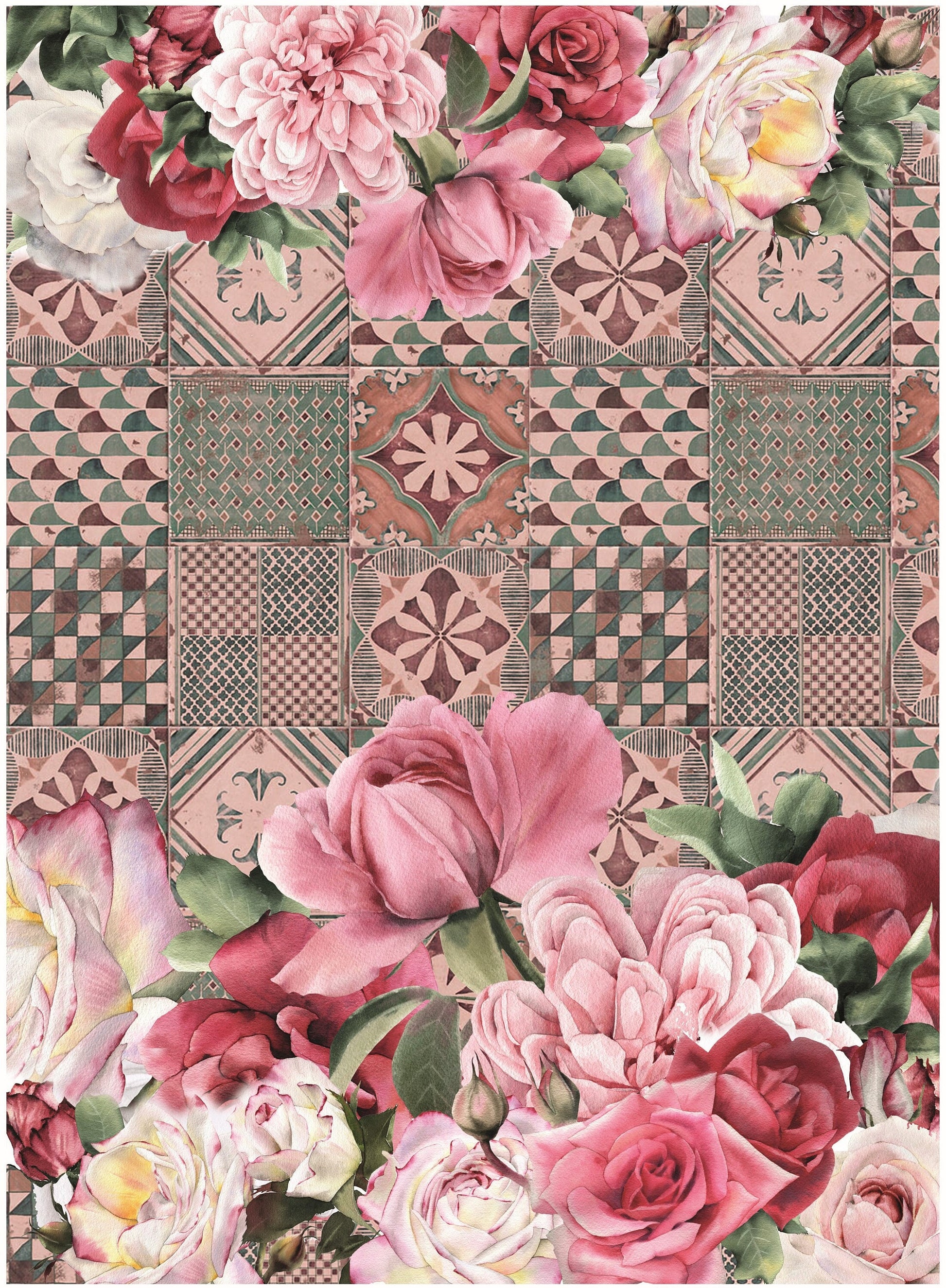 Authentic Pattern Flowers - Large Decoupage for Furniture - Rice Paper - Vintage Decoupage - Decoupage Paper