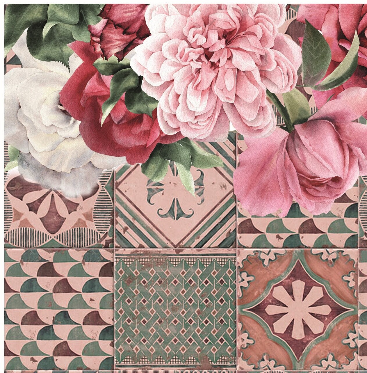 Authentic Pattern Flowers - Large Decoupage for Furniture - Rice Paper - Vintage Decoupage - Decoupage Paper