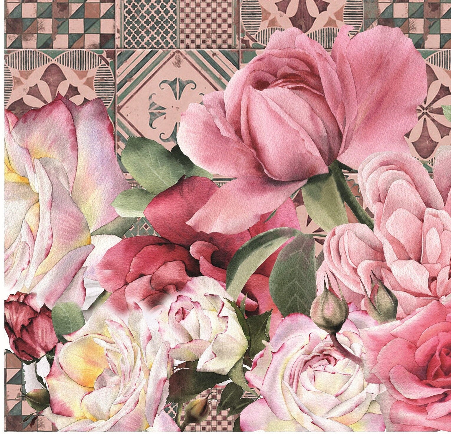 Authentic Pattern Flowers - Large Decoupage for Furniture - Rice Paper - Vintage Decoupage - Decoupage Paper