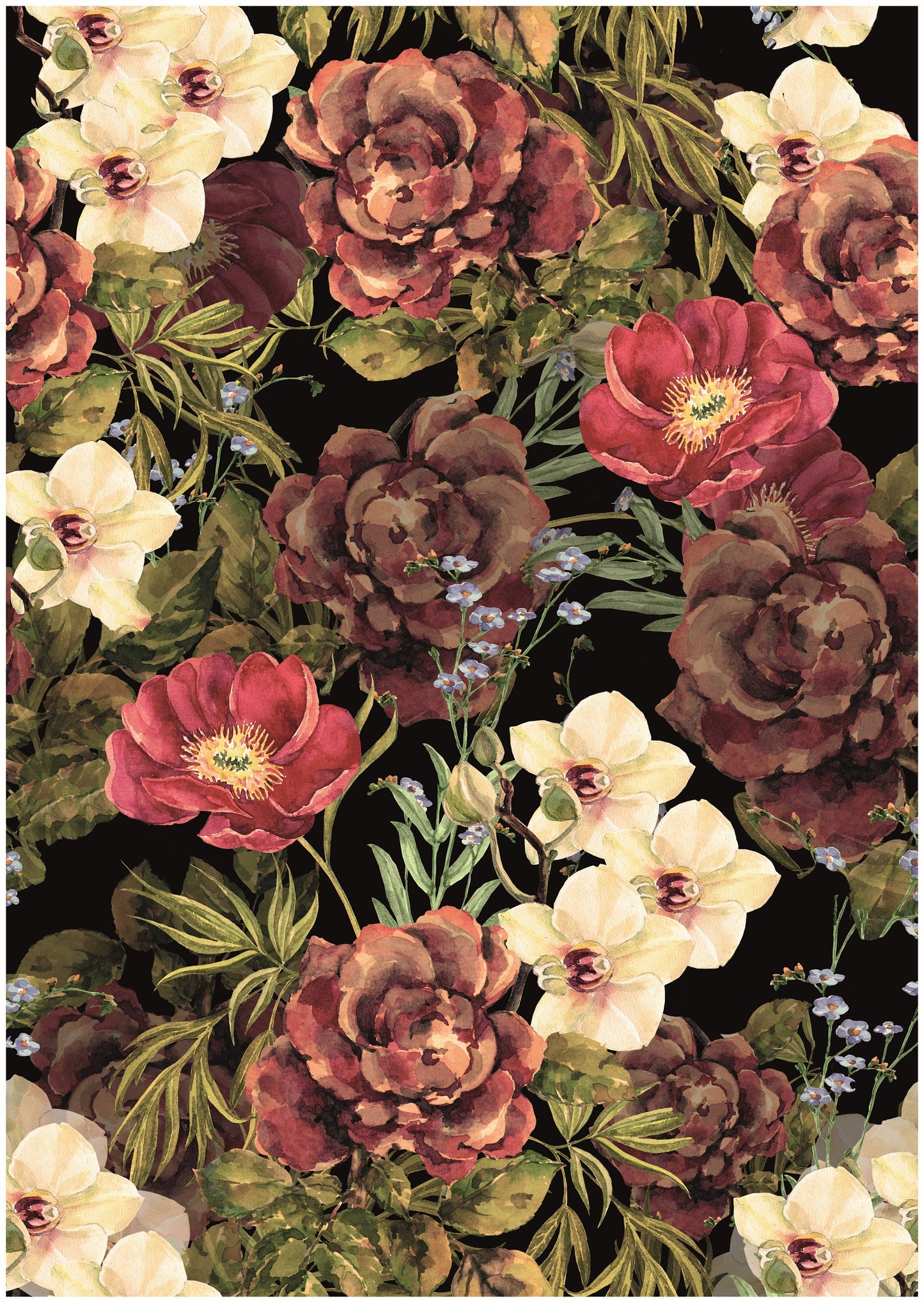 Dark Flowers - Large Decoupage for Furniture - Rice Paper - Vintage Decoupage - Decoupage Paper - Shabby Chic