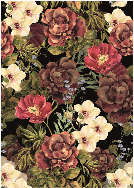 Dark Flowers - Large Decoupage for Furniture - Rice Paper - Vintage Decoupage - Decoupage Paper - Shabby Chic