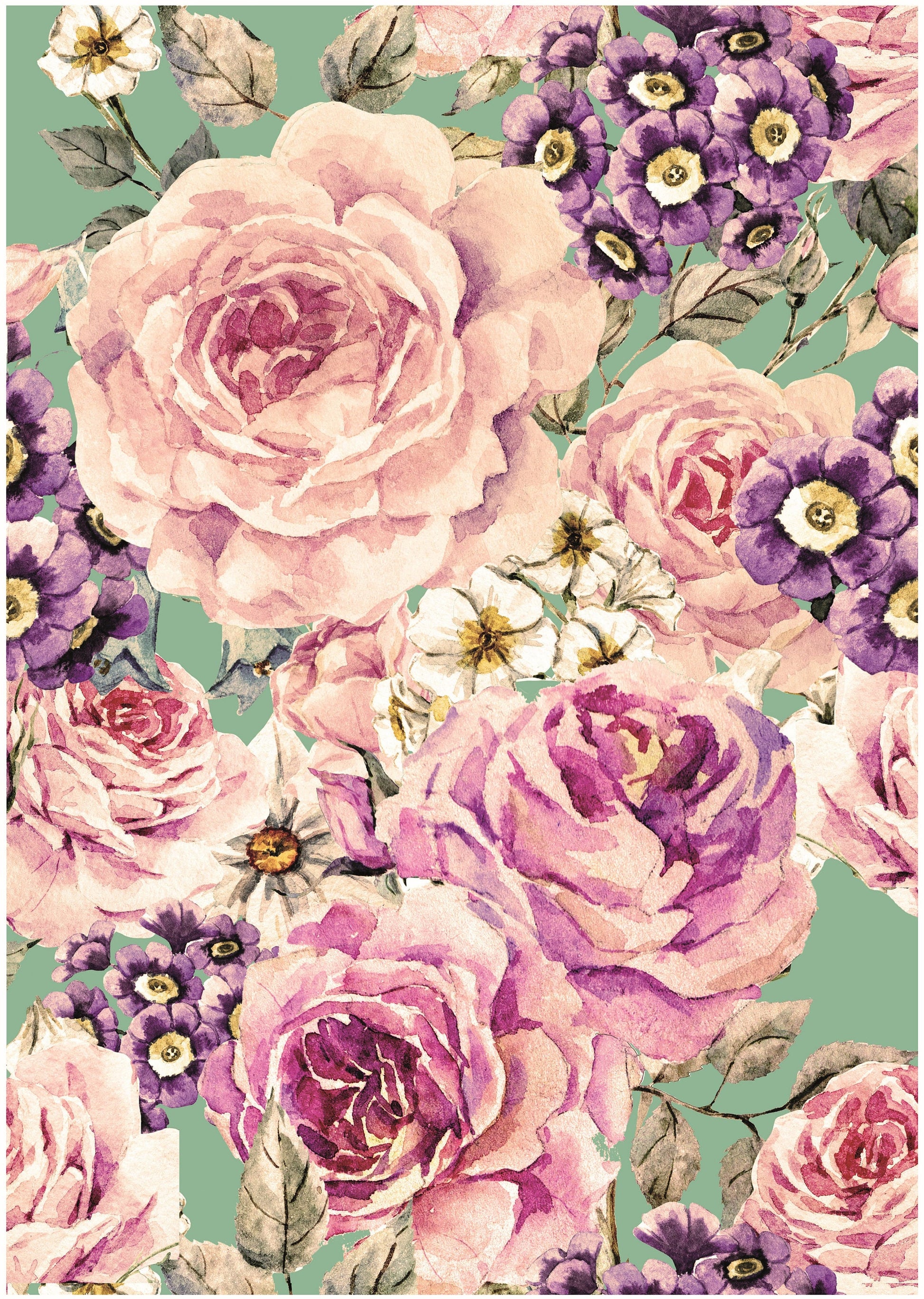 Pink Purple Flowers - Large Decoupage for Furniture - Rice Paper - Vintage Decoupage - Decoupage Paper - Shabby Chic