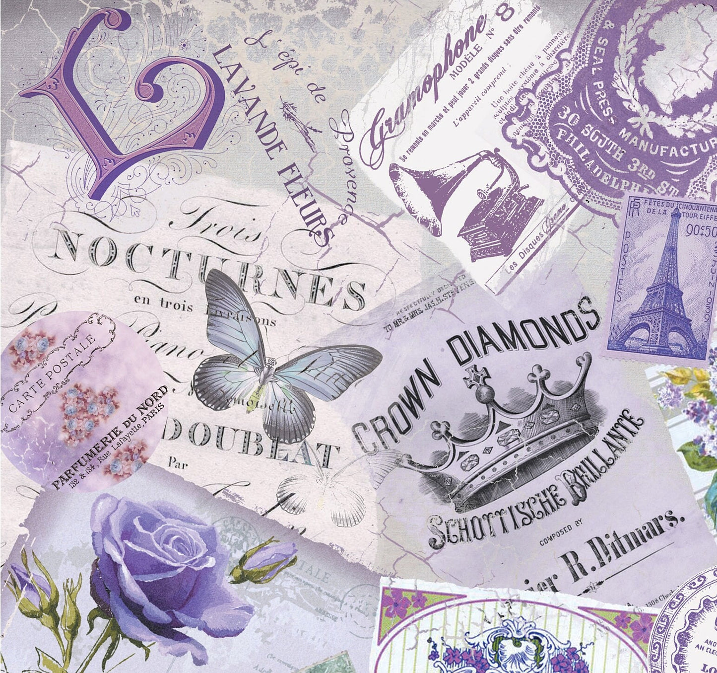 Large Decoupage Paper - Decoupage Art - Rice Paper for Decoupage - Vintage Decoupage - Purple