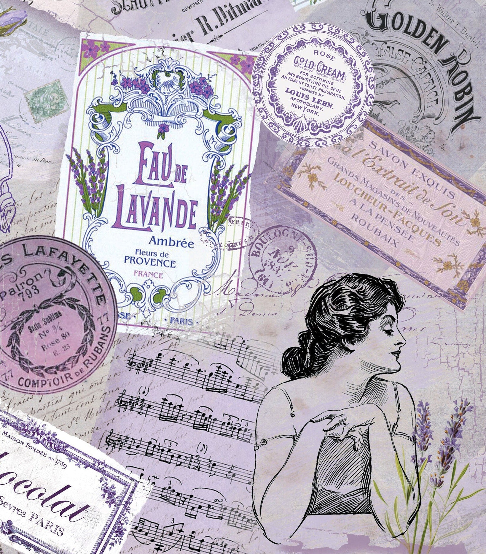 Large Decoupage Paper - Decoupage Art - Rice Paper for Decoupage - Vintage Decoupage - Purple