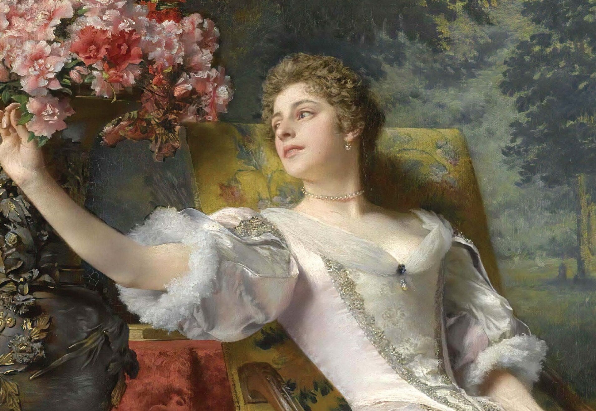 Woman Portrait with Flowers - Large Decoupage Paper for Furniture - Vintage Decoupage - Rice Paper - Historical Decoupage Paper